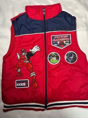 2005 Vintage Power Rangers SPD Red Puffer Vest Kids 4T Patches Retro Zip Up